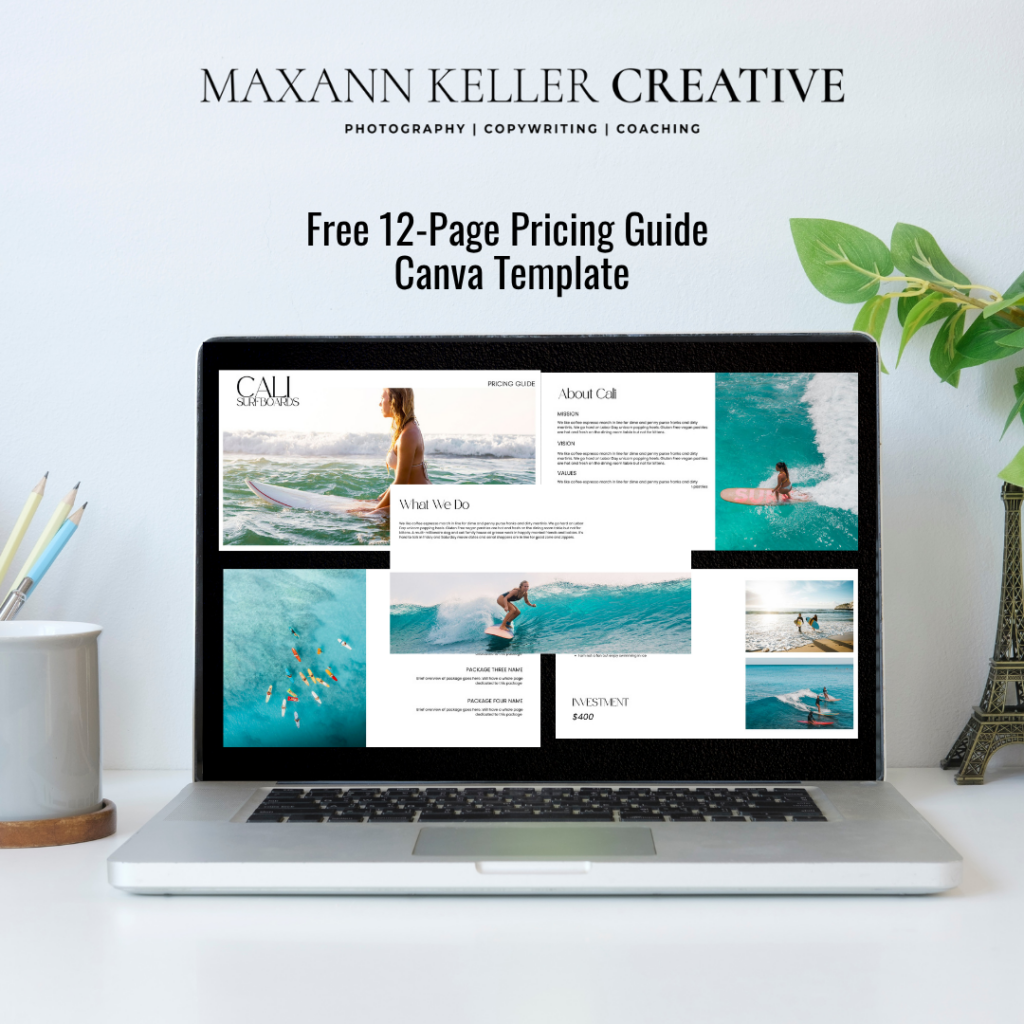 Maxann Keller Creative offers a free 12-page pricing guide Canva template.